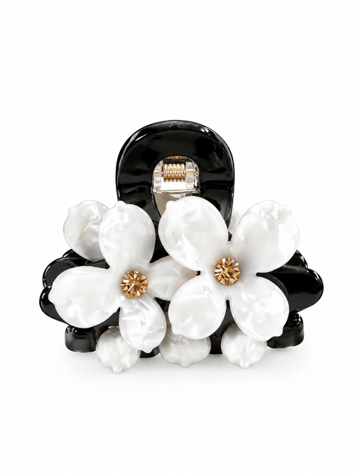 Mini Flower Acetate Hair Claw Clip | Rhinestone Floral Design