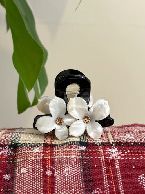 Mini Flower Acetate Hair Claw Clip | Rhinestone Floral Design