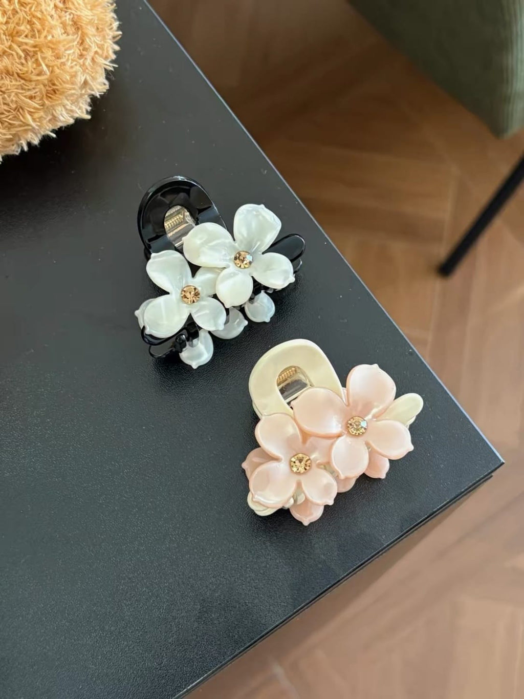 Mini Flower Acetate Hair Claw Clip | Rhinestone Floral Design
