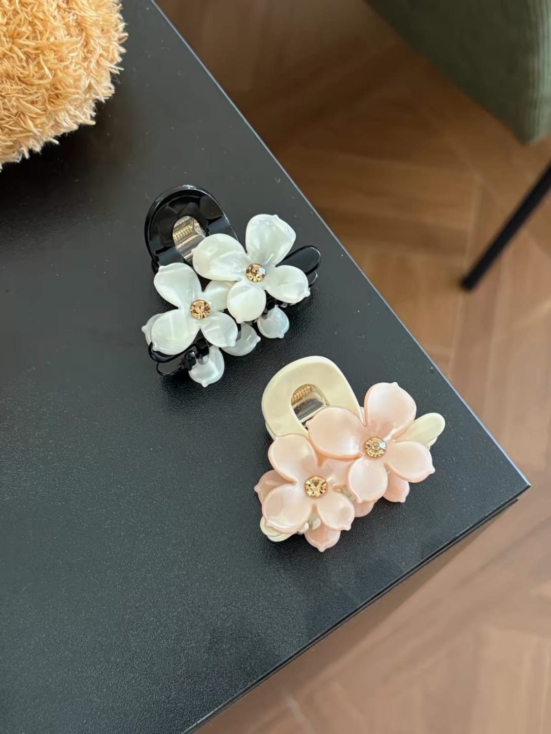 Mini Flower Acetate Hair Claw Clip | Rhinestone Floral Design