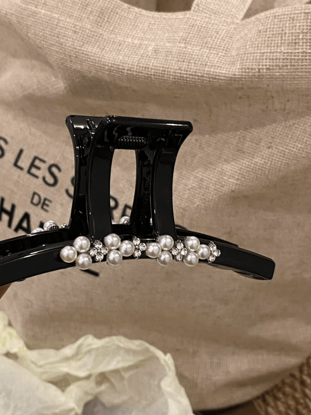 Minimalist Pearl & Rhinestone Hair Claw Clip | Thick Hair