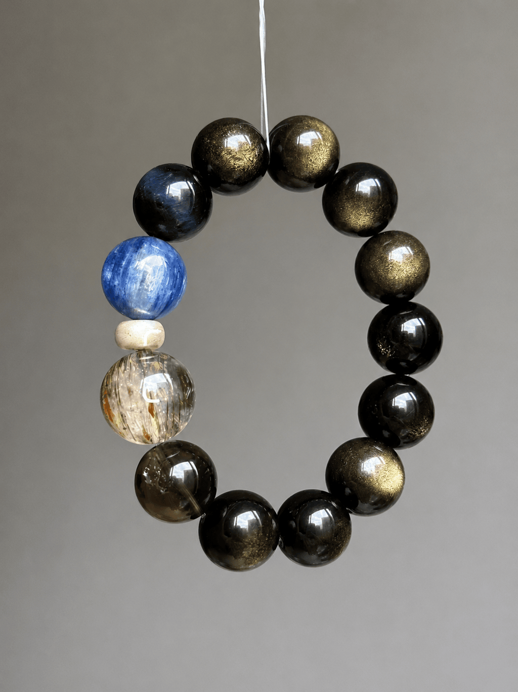 Natural Black Gold Obsidian Bracelet – Blue Crystal & Tiger Eye Beaded Energy Bracelet for Protection, Balance & Confidence | Unisex Healing Crystal Jewelry