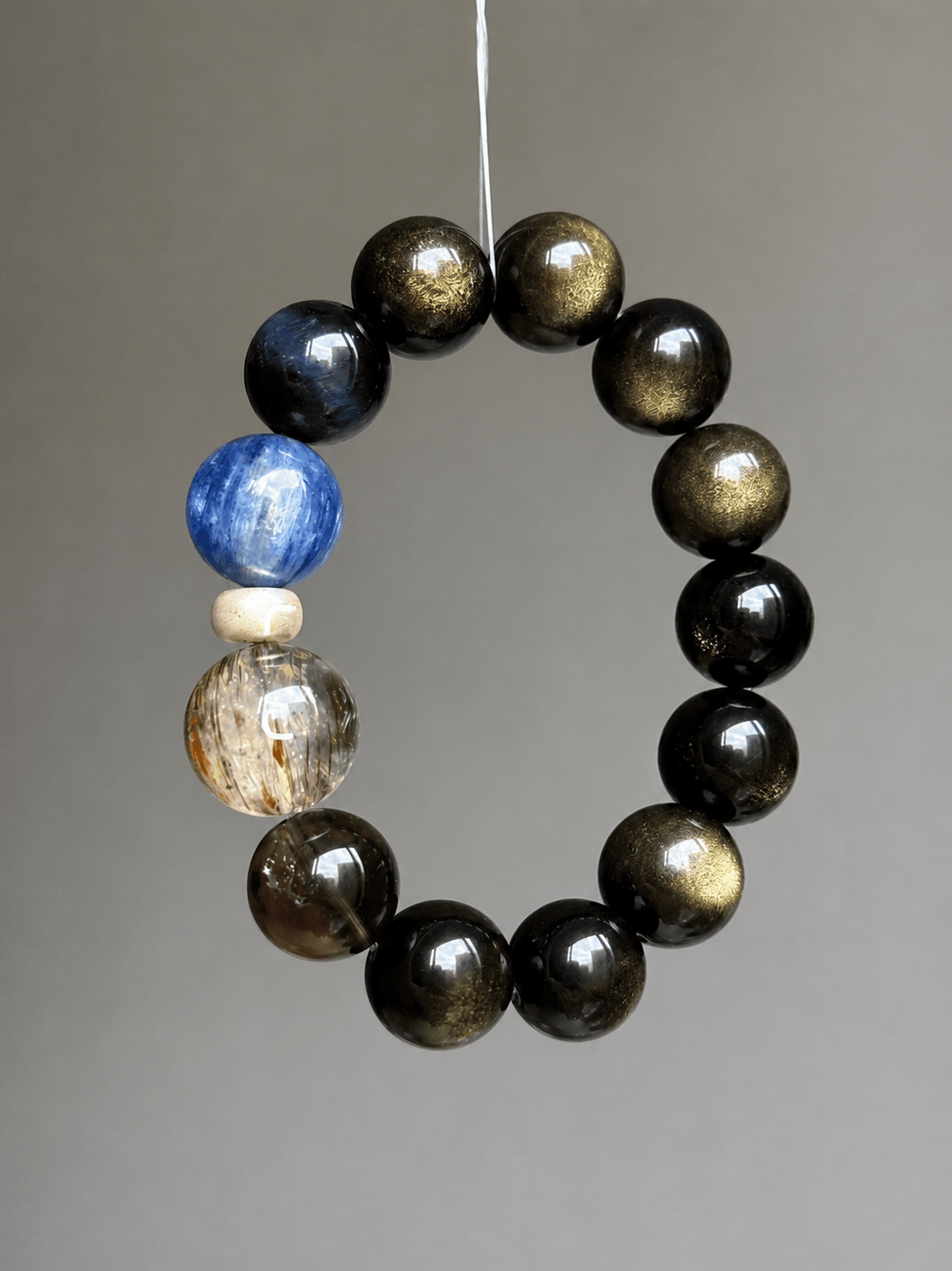 Natural Black Gold Obsidian Bracelet – Blue Crystal & Tiger Eye Beaded Energy Bracelet for Protection, Balance & Confidence | Unisex Healing Crystal Jewelry