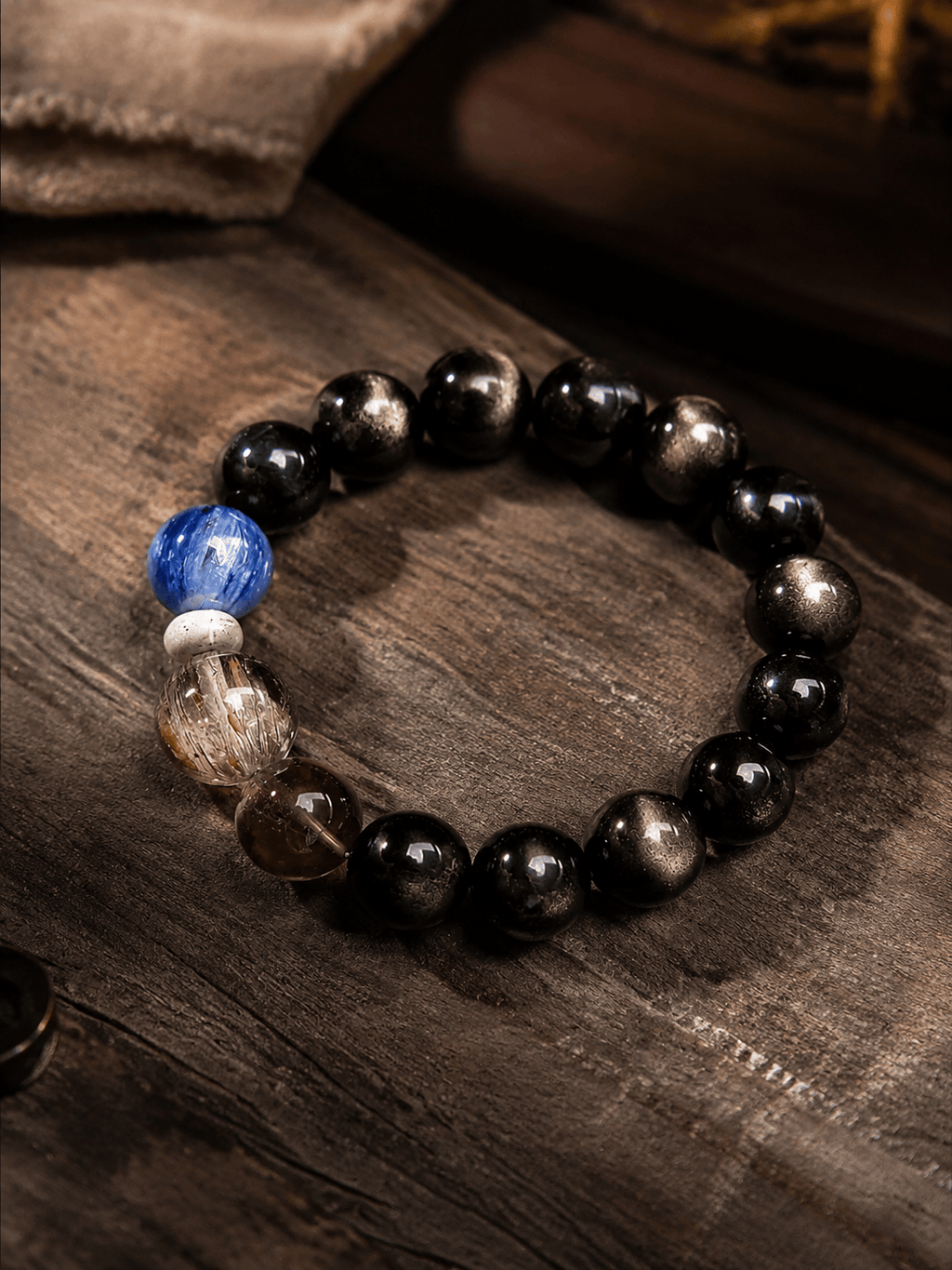 Natural Black Gold Obsidian Bracelet – Blue Crystal & Tiger Eye Beaded Energy Bracelet for Protection, Balance & Confidence | Unisex Healing Crystal Jewelry