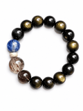 Natural Black Gold Obsidian Bracelet – Blue Crystal & Tiger Eye Beaded Energy Bracelet for Protection, Balance & Confidence | Unisex Healing Crystal Jewelry