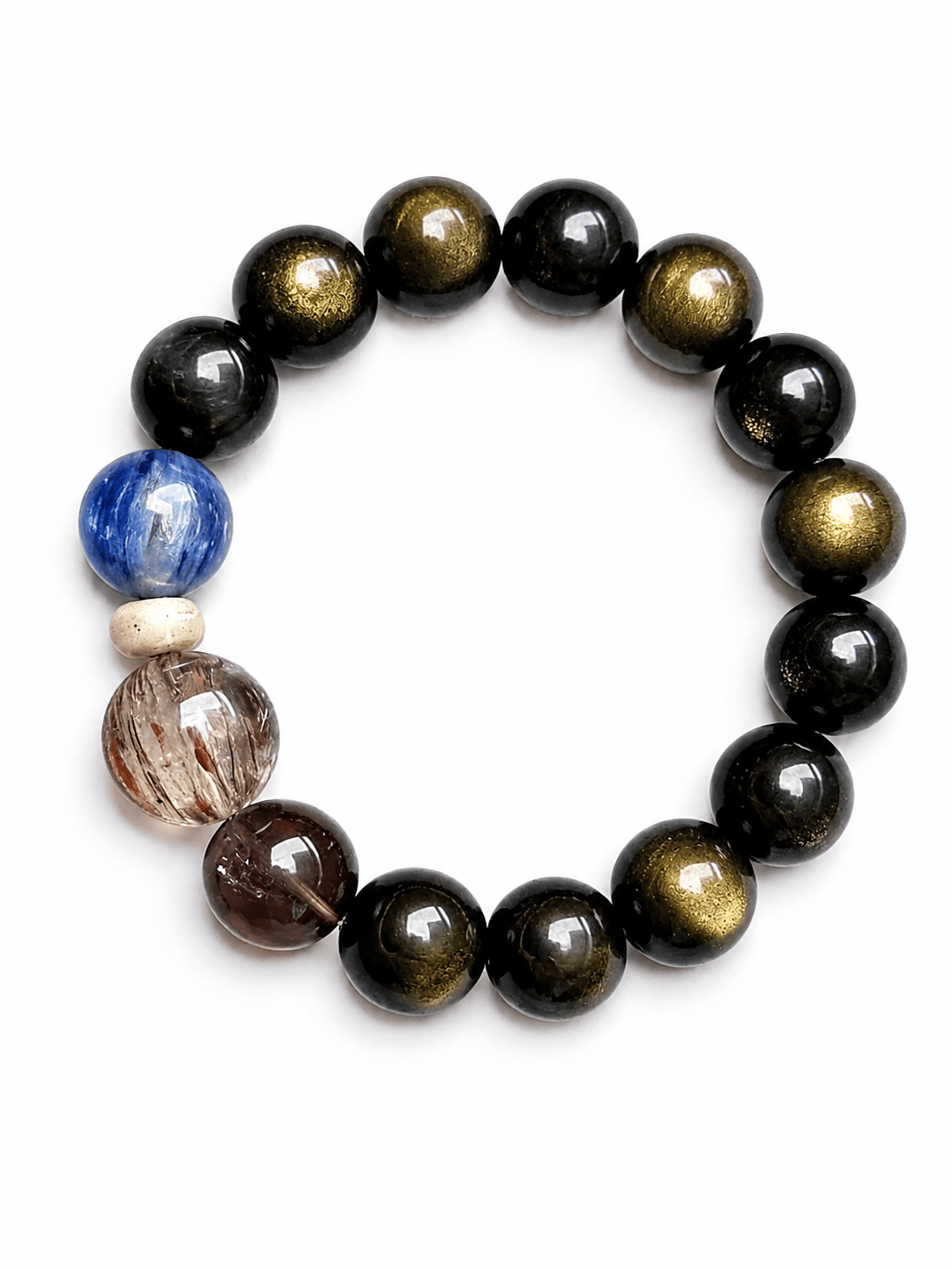 Natural Black Gold Obsidian Bracelet – Blue Crystal & Tiger Eye Beaded Energy Bracelet for Protection, Balance & Confidence | Unisex Healing Crystal Jewelry
