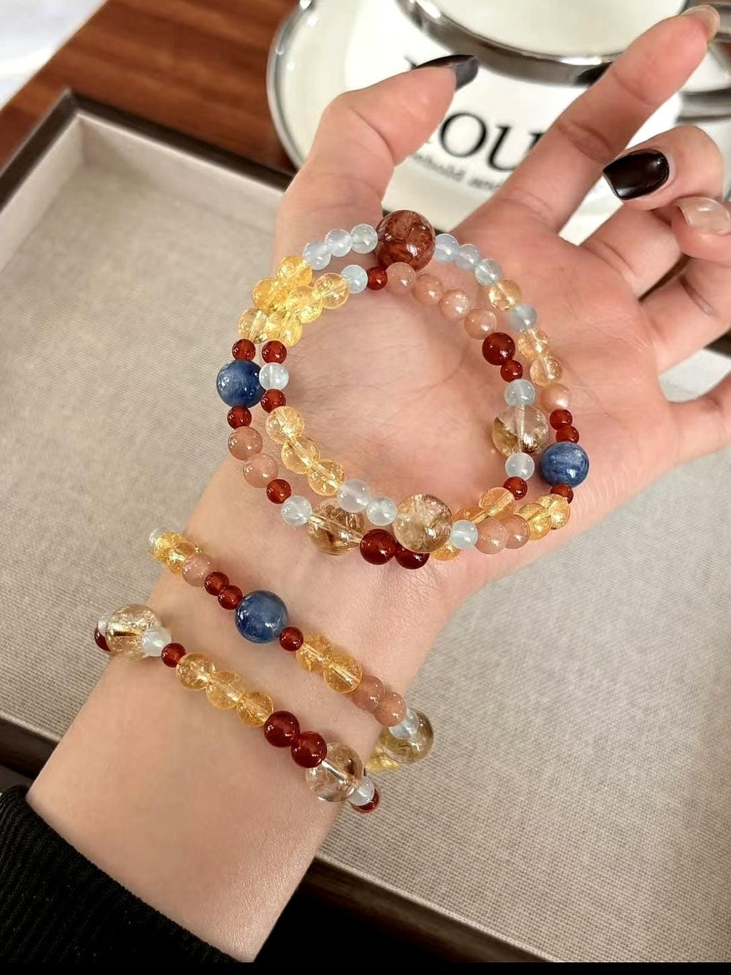 Natural Citrine & Blue Kyanite Double Wrap Crystal Bracelet | Handmade Gemstone Jewelry for Women | Lucky Energy Gift