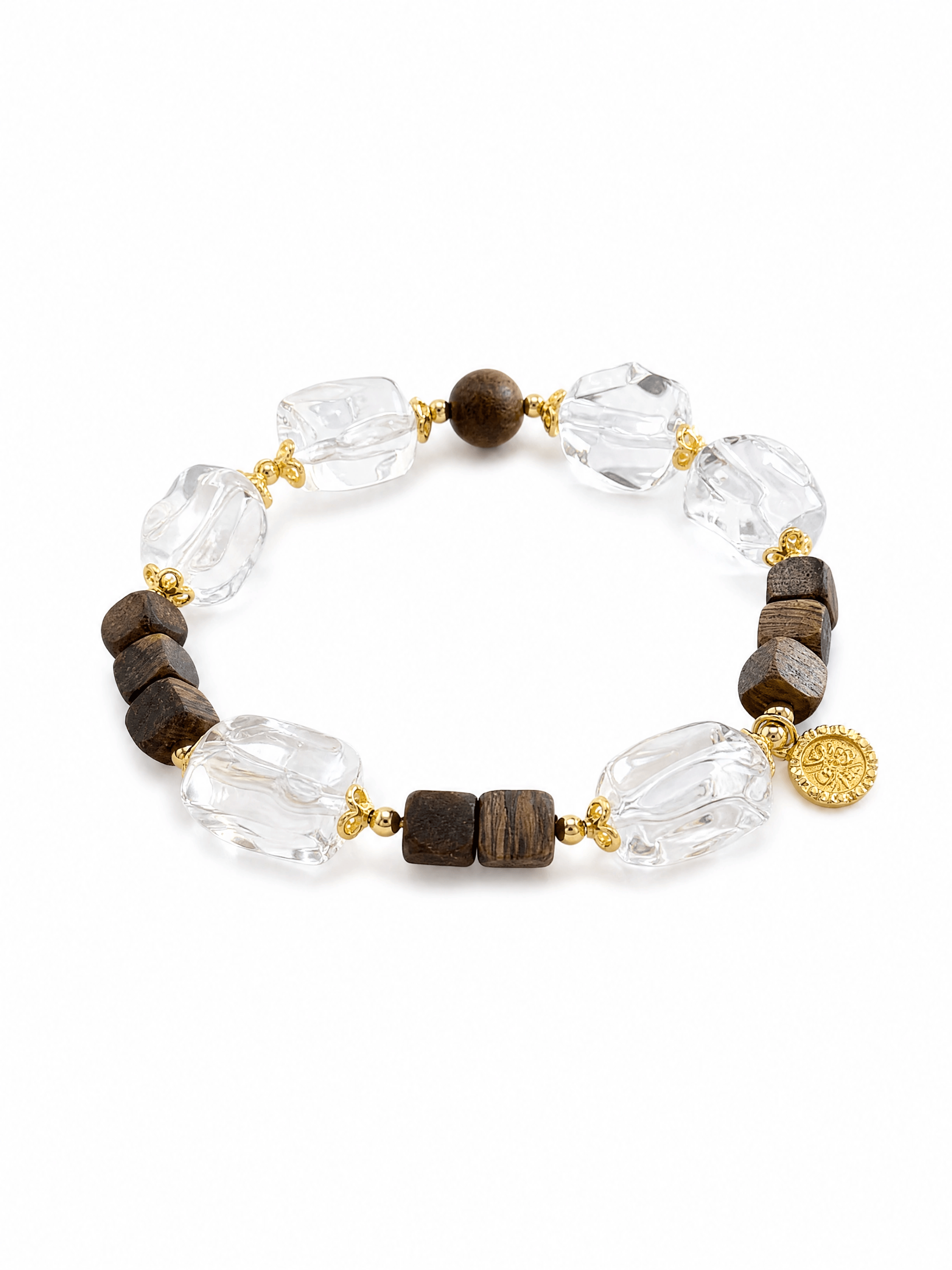 Natural Clear Quartz Bracelet with Agarwood Beads | Feng Shui Prosperity & Positive Energy Crystal Jewelry