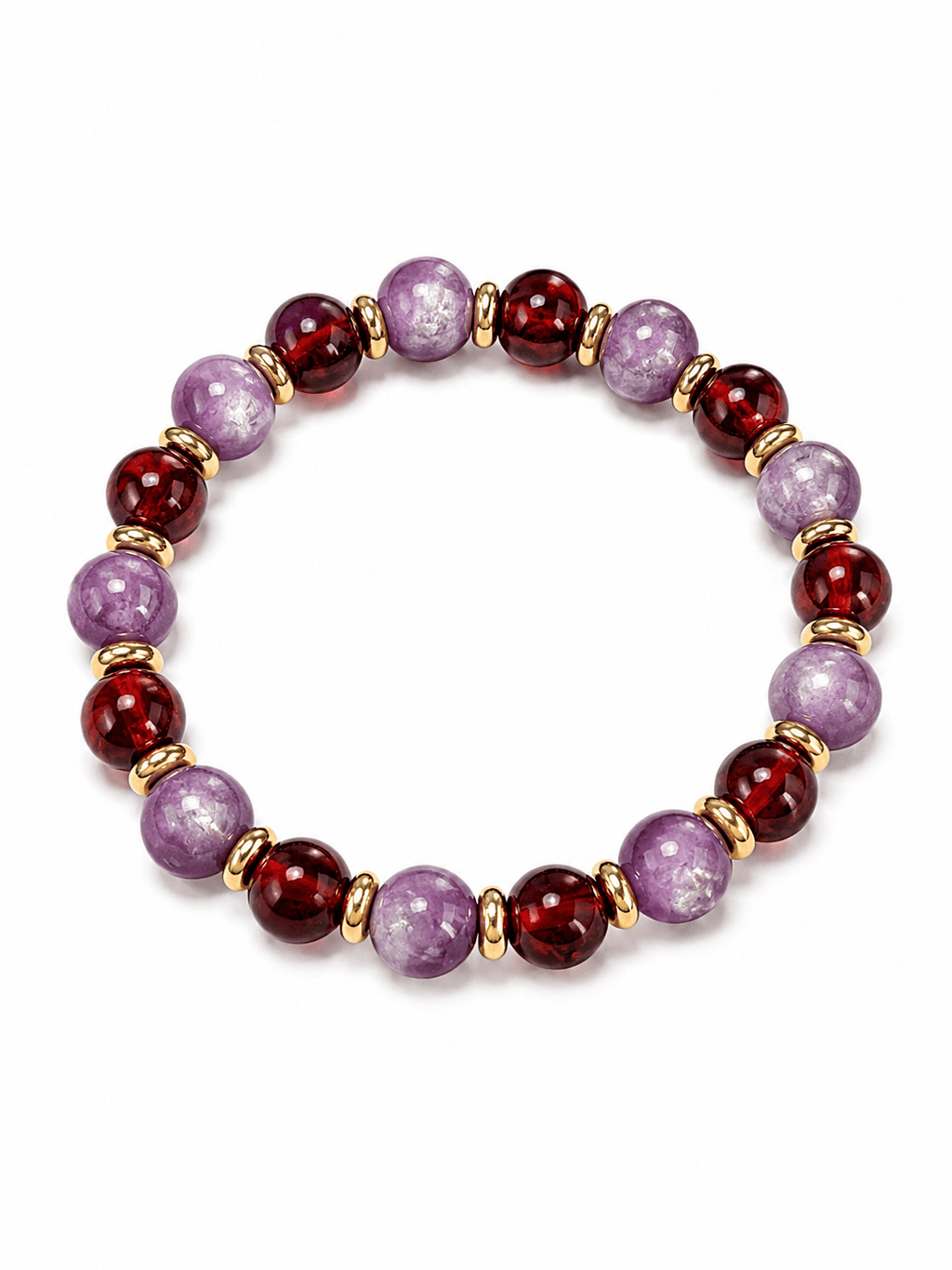 Natural Garnet & Lepidolite Bracelet Crystal Beads | Healing Stretch Bracelet
