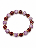 Natural Garnet & Lepidolite Bracelet Crystal Beads | Healing Stretch Bracelet