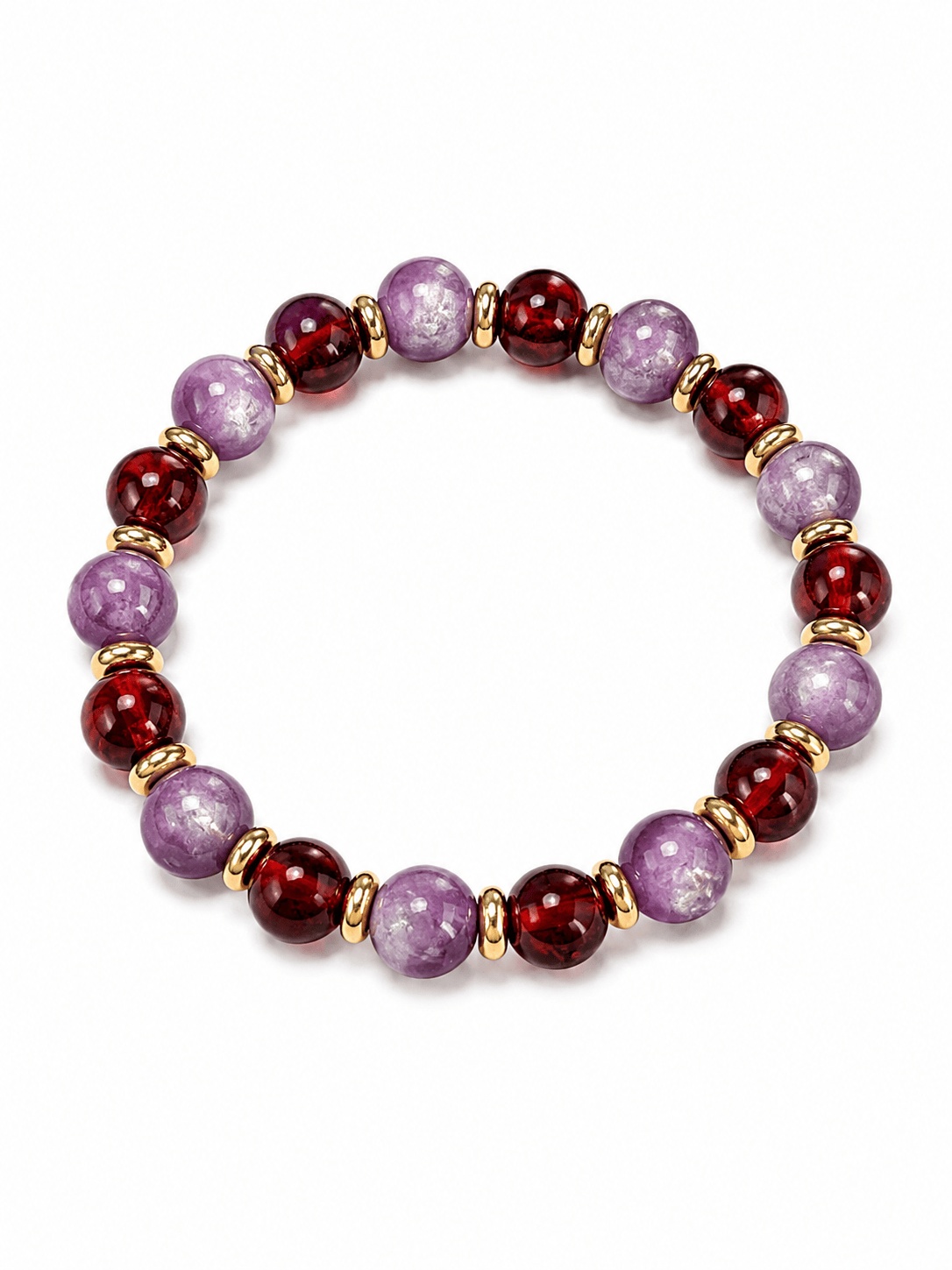 Natural Garnet & Lepidolite Bracelet Crystal Beads | Healing Stretch Bracelet