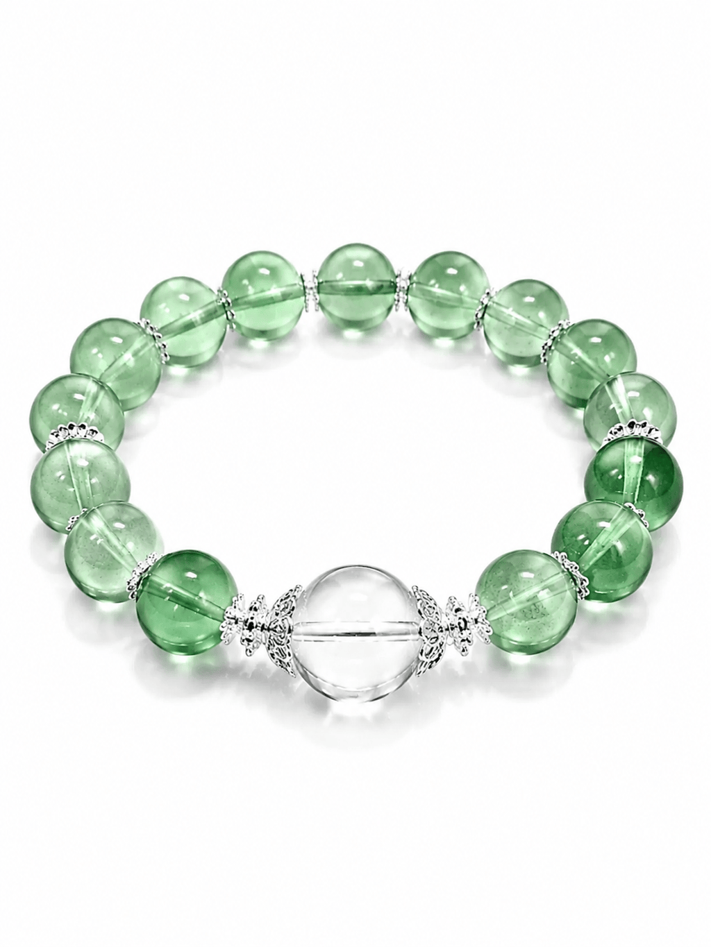 Natural Green Fluorite & White Crystal Beaded Bracelet – Elegant Women’s Gemstone Bracelet with Minimalist Luxury Design