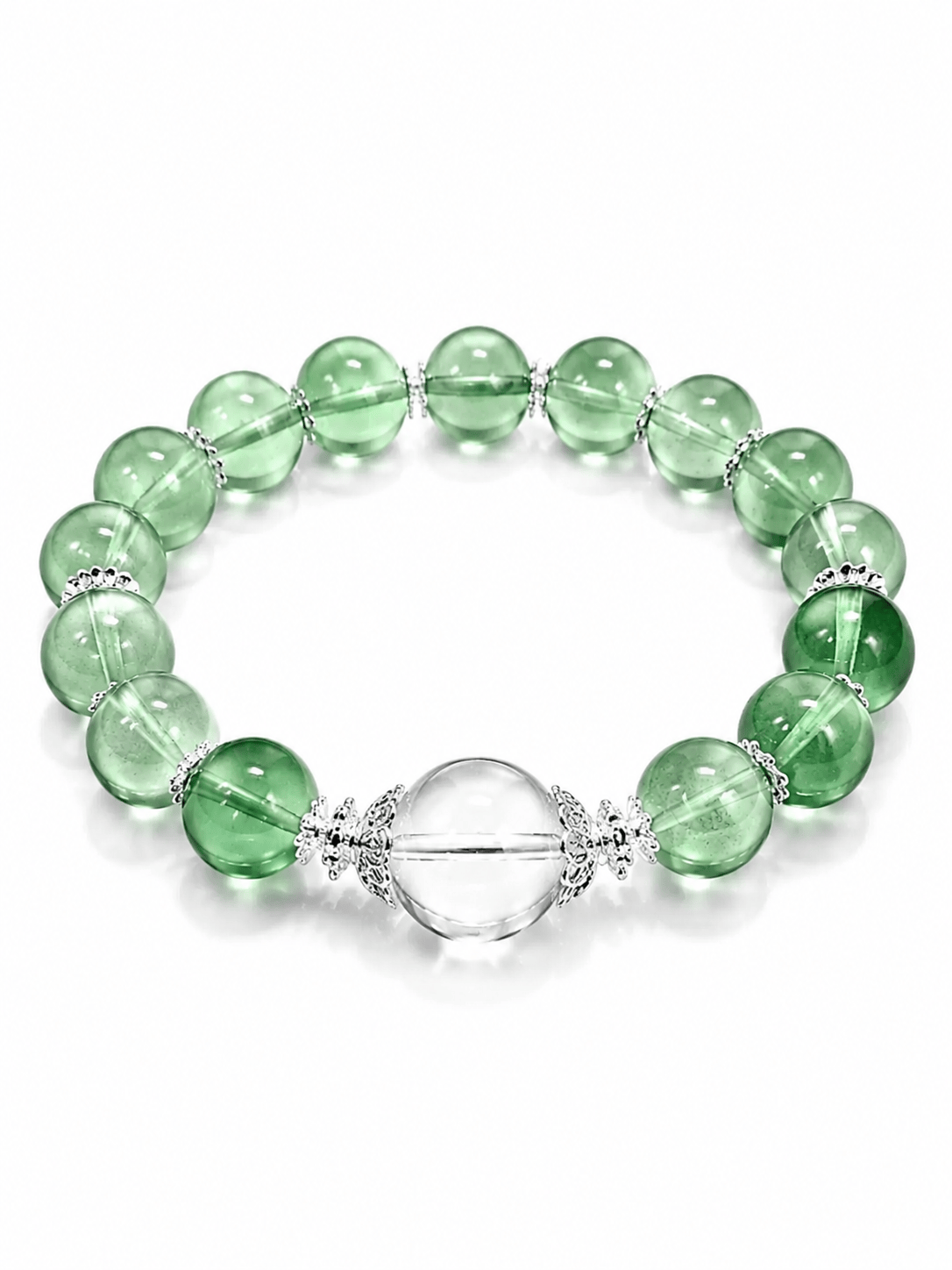 Natural Green Fluorite & White Crystal Beaded Bracelet – Elegant Women’s Gemstone Bracelet with Minimalist Luxury Design