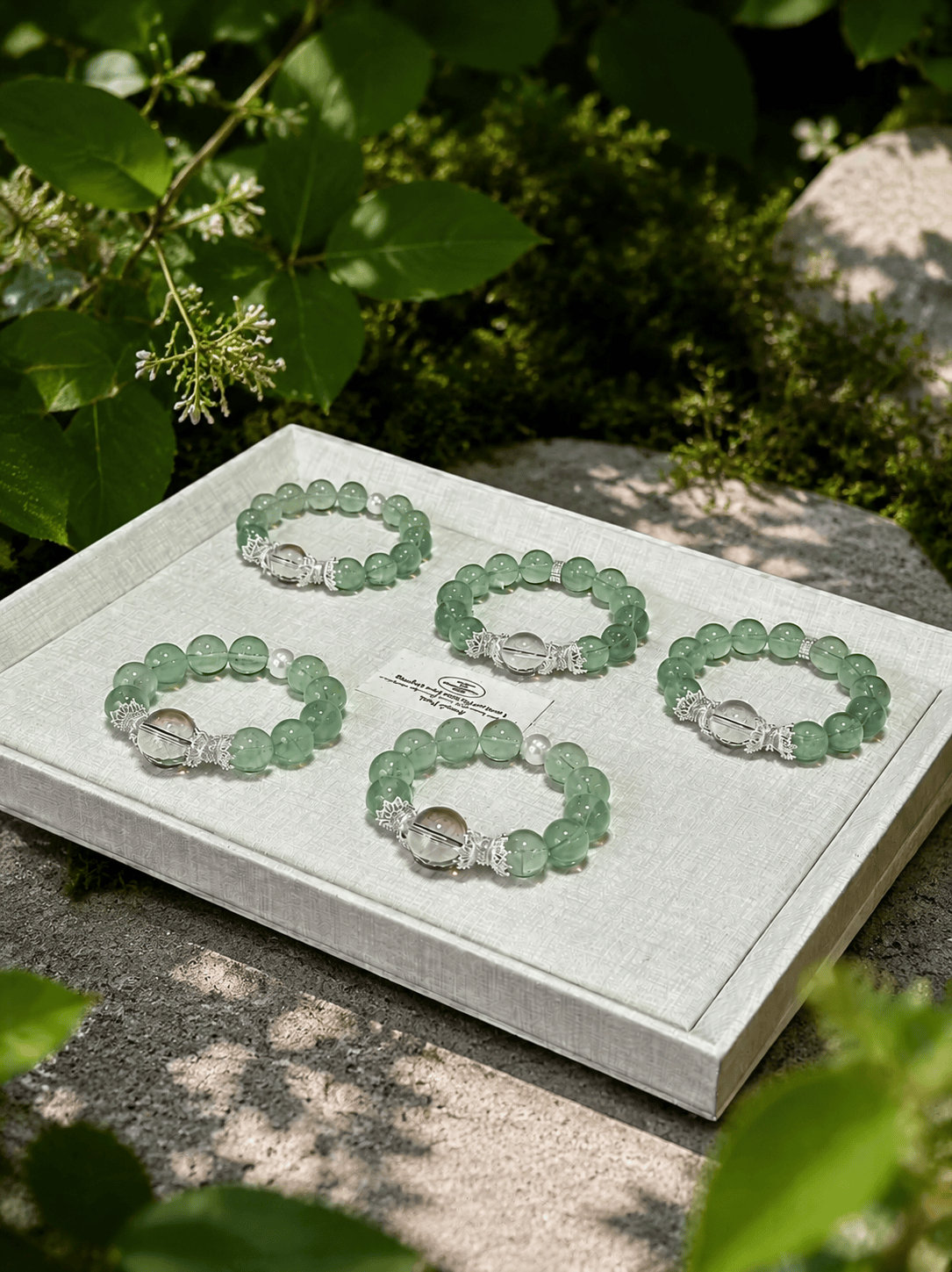 Natural Green Fluorite & White Crystal Beaded Bracelet – Elegant Women’s Gemstone Bracelet with Minimalist Luxury Design