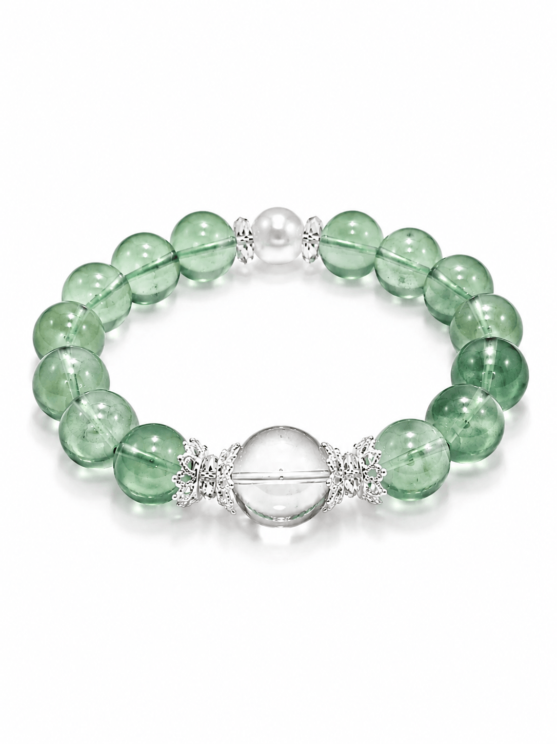 Natural Green Fluorite & White Crystal Beaded Bracelet – Elegant Women’s Gemstone Bracelet with Minimalist Luxury Design