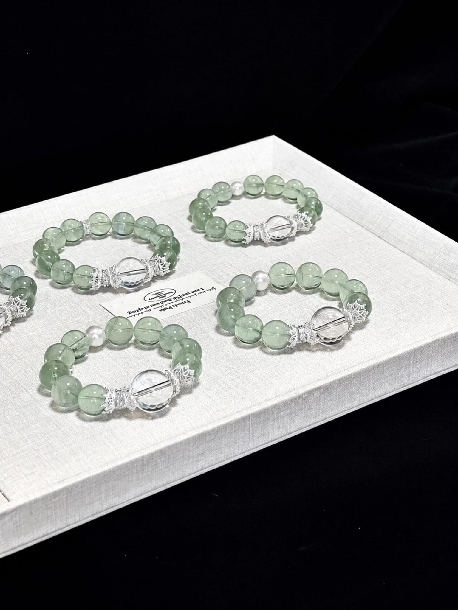 Natural Green Fluorite & White Crystal Beaded Bracelet – Elegant Women’s Gemstone Bracelet with Minimalist Luxury Design