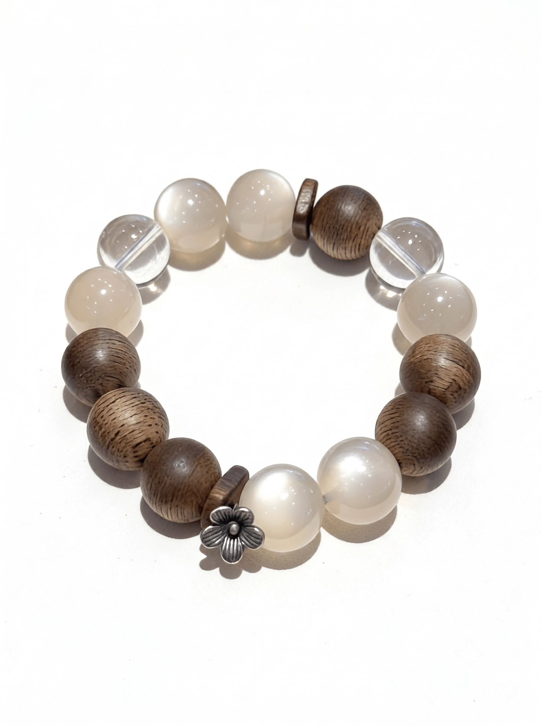 Natural Moonstone, Agarwood & Clear Crystal Beaded Bracelet – Handcrafted Spiritual Jewelry for Men & Women