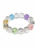 Natural Multi-Gem Crystal Bracelet – Amethyst, Rose Quartz, Fluorite & Clear Quartz Beads, Double-Strand Healing Gemstone Jewelry for Women