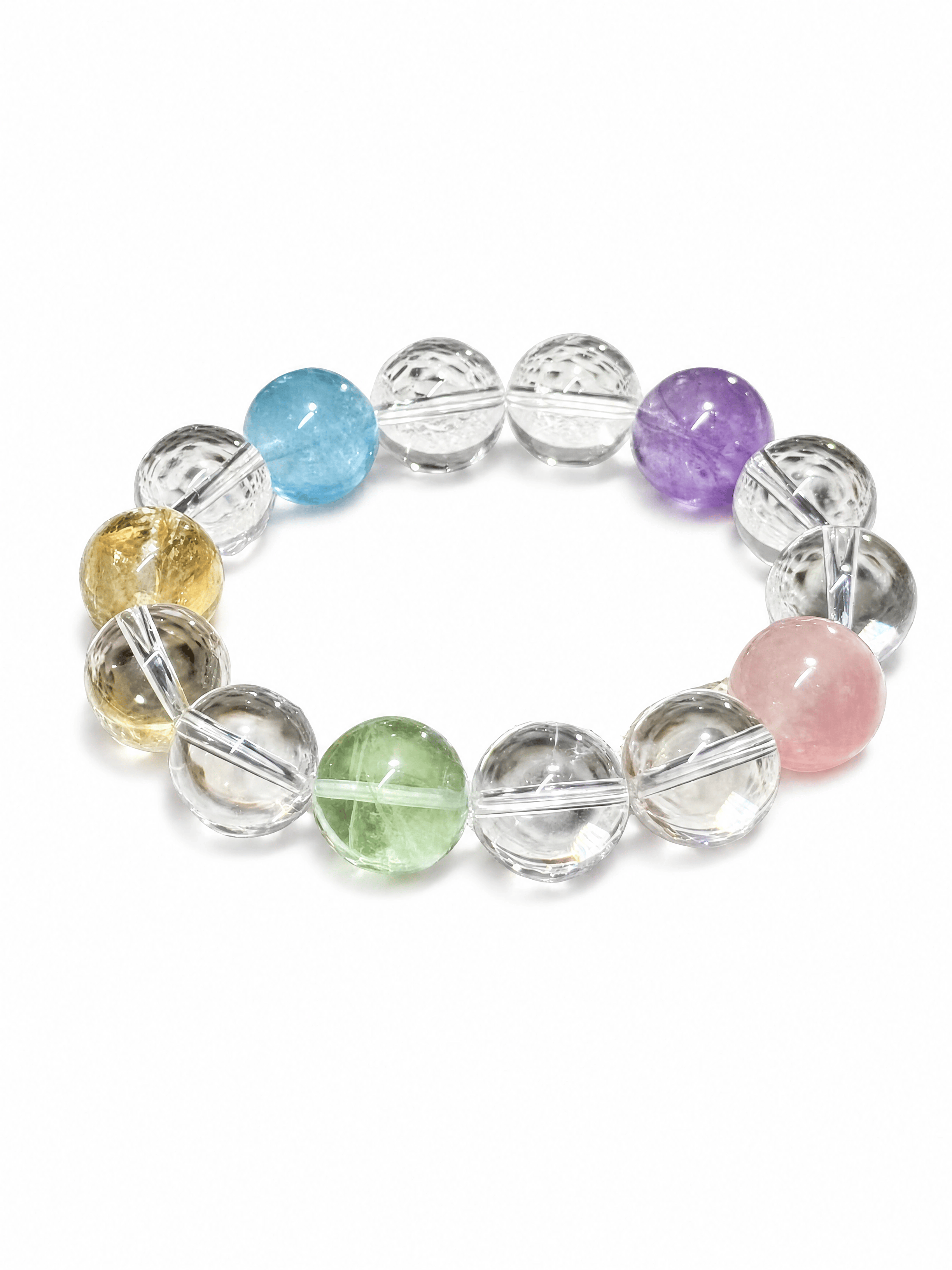 Natural Multi-Gem Crystal Bracelet – Amethyst, Rose Quartz, Fluorite & Clear Quartz Beads, Double-Strand Healing Gemstone Jewelry for Women
