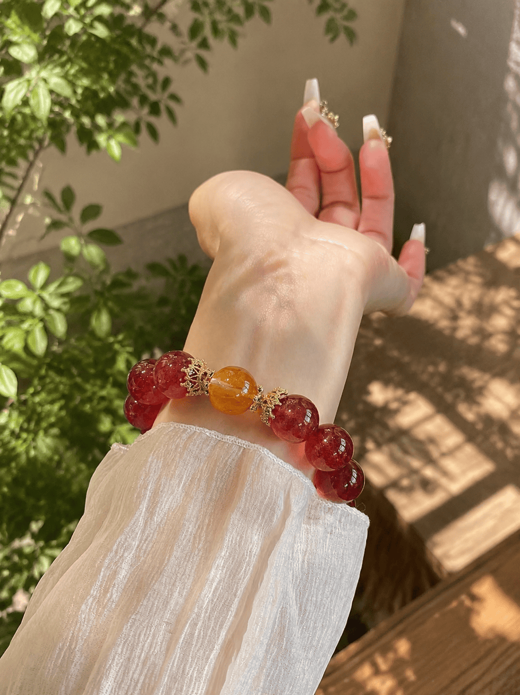 Natural Strawberry Quartz & Flower Agate Bracelet 14mm – Large Bead Crystal Jewelry for Women, Pink Gemstone Gift