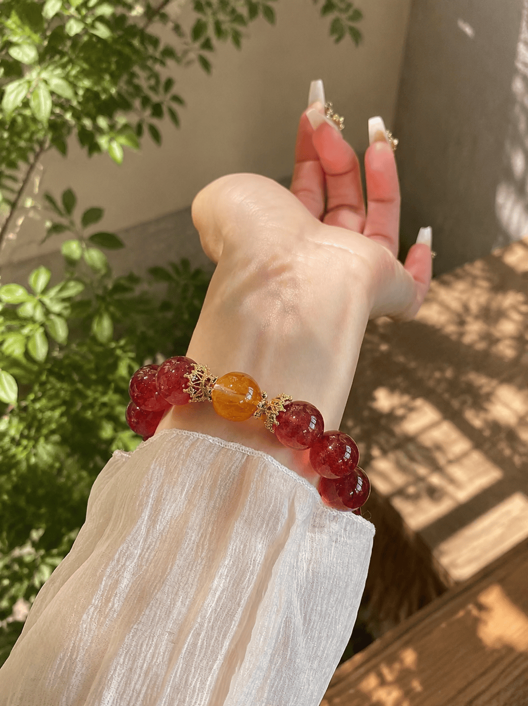 Natural Strawberry Quartz & Flower Agate Bracelet 14mm – Large Bead Crystal Jewelry for Women, Pink Gemstone Gift
