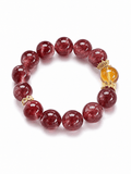 Natural Strawberry Quartz & Flower Agate Bracelet 14mm – Large Bead Crystal Jewelry for Women, Pink Gemstone Gift