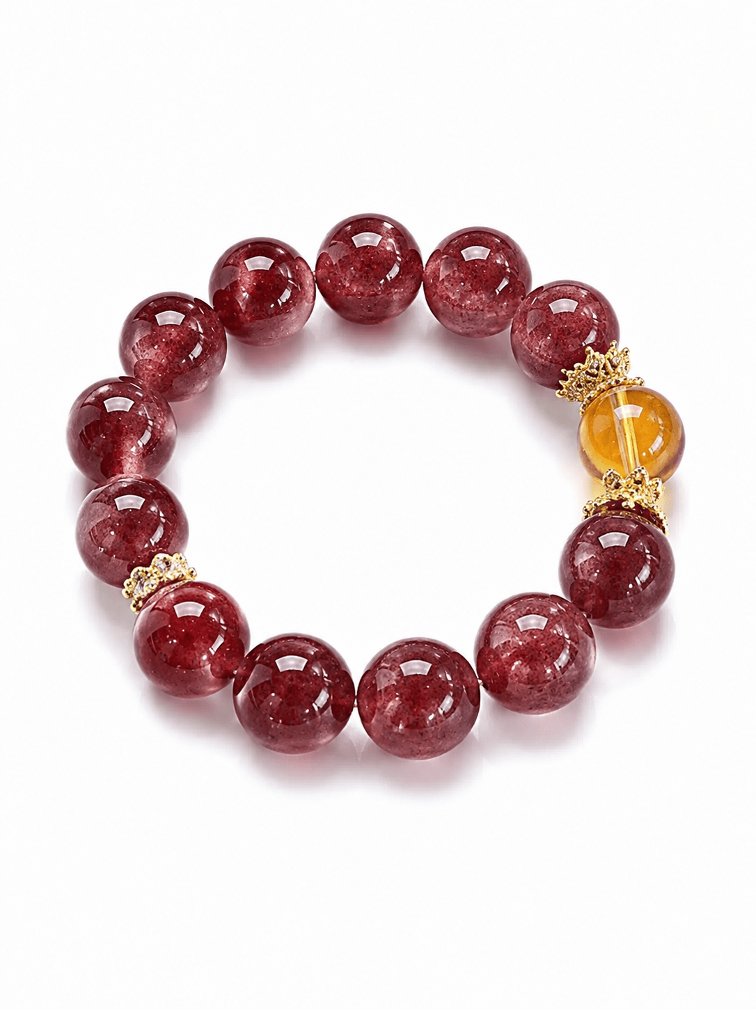 Natural Strawberry Quartz & Flower Agate Bracelet 14mm – Large Bead Crystal Jewelry for Women, Pink Gemstone Gift