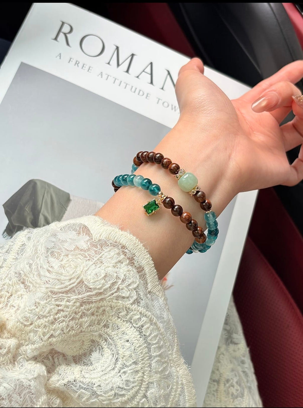 New Chinese Style Rosewood & Agate Double-Layer Bracelet with Hetian Jade – Oriental Aesthetic Women’s Jewelry