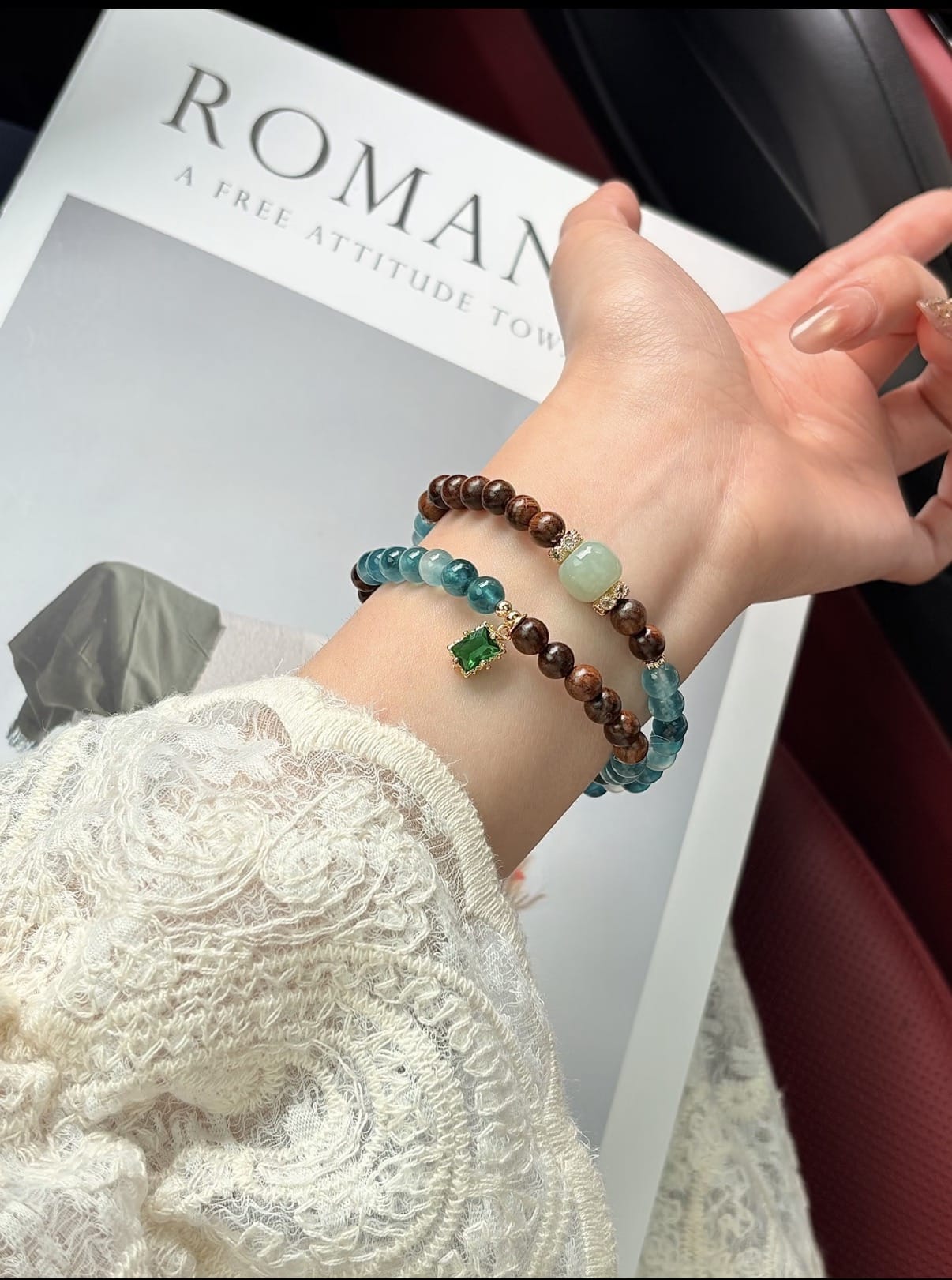 New Chinese Style Rosewood & Agate Double-Layer Bracelet with Hetian Jade – Oriental Aesthetic Women’s Jewelry