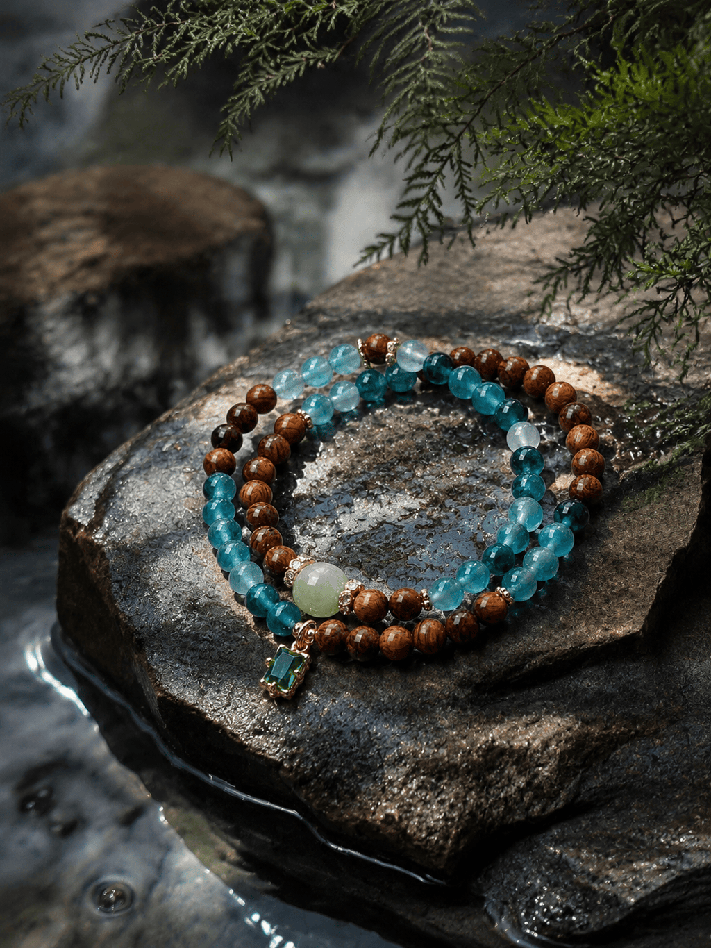 New Chinese Style Rosewood & Agate Double-Layer Bracelet with Hetian Jade – Oriental Aesthetic Women’s Jewelry