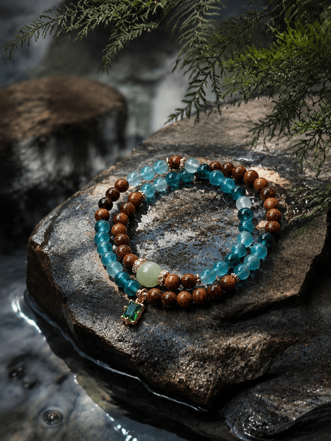 New Chinese Style Rosewood & Agate Double-Layer Bracelet with Hetian Jade – Oriental Aesthetic Women’s Jewelry