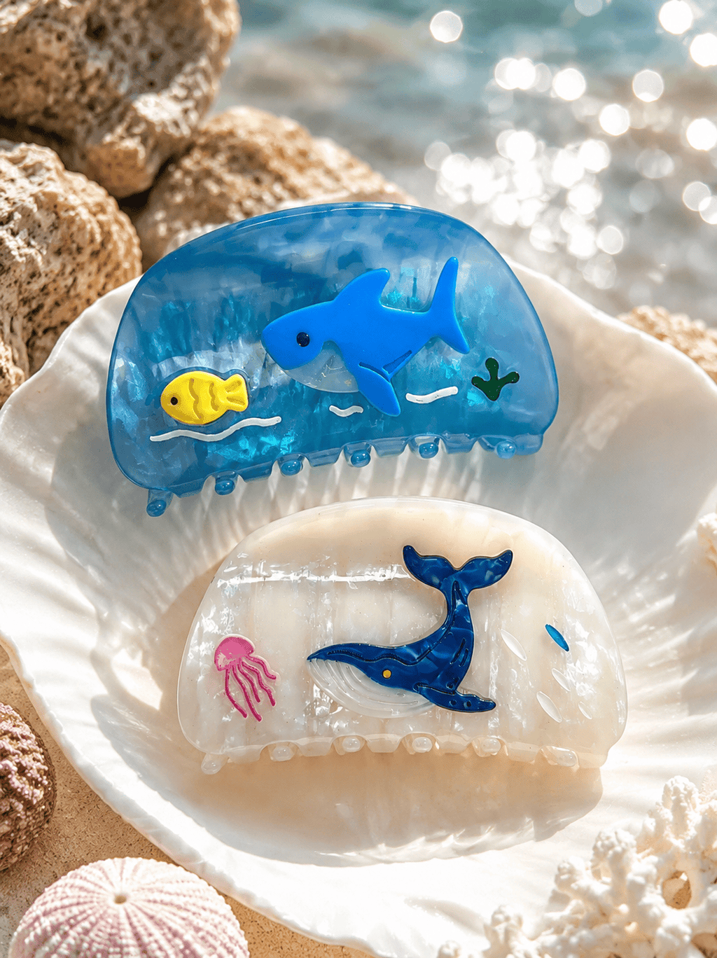 Ocean Animal Acetate Hair Claw Clip – Whale & Sea Turtle Premium Acrylic Hair Jaw Clip for Women