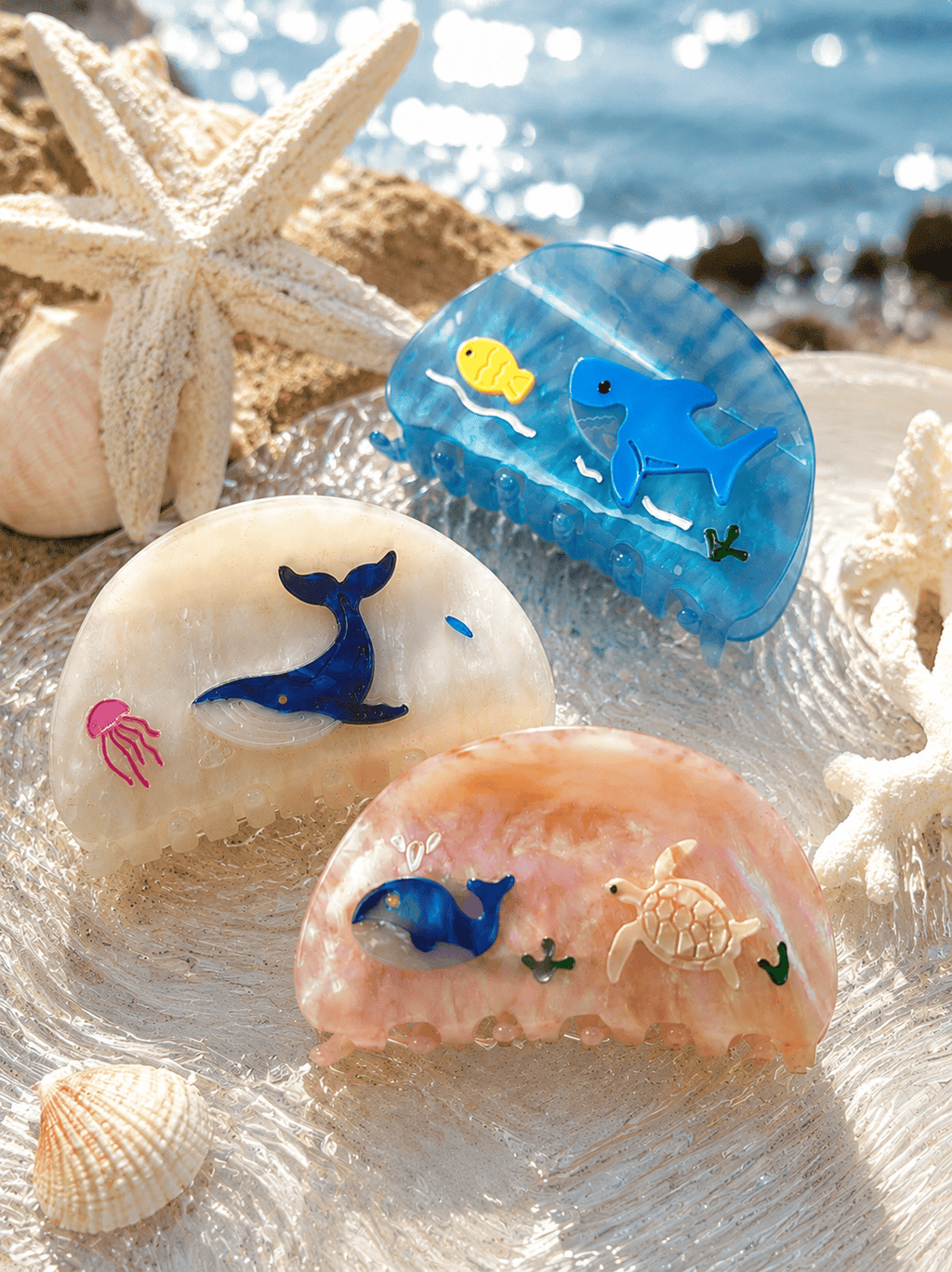 Ocean Animal Acetate Hair Claw Clip – Whale & Sea Turtle Premium Acrylic Hair Jaw Clip for Women