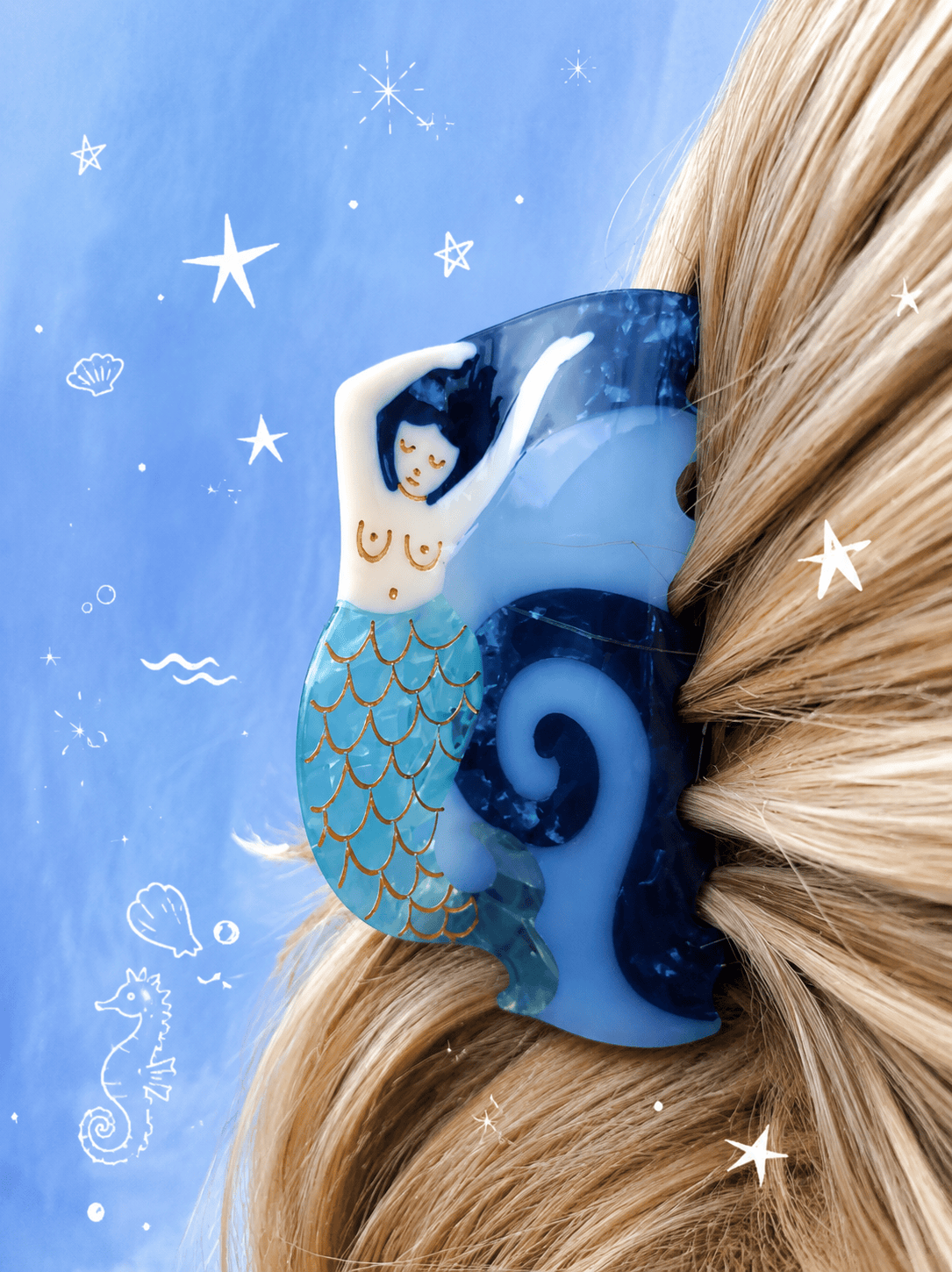 Ocean Dream Mermaid Hair Claw Clip – Pearlized Acetate Statement Hair Accessory