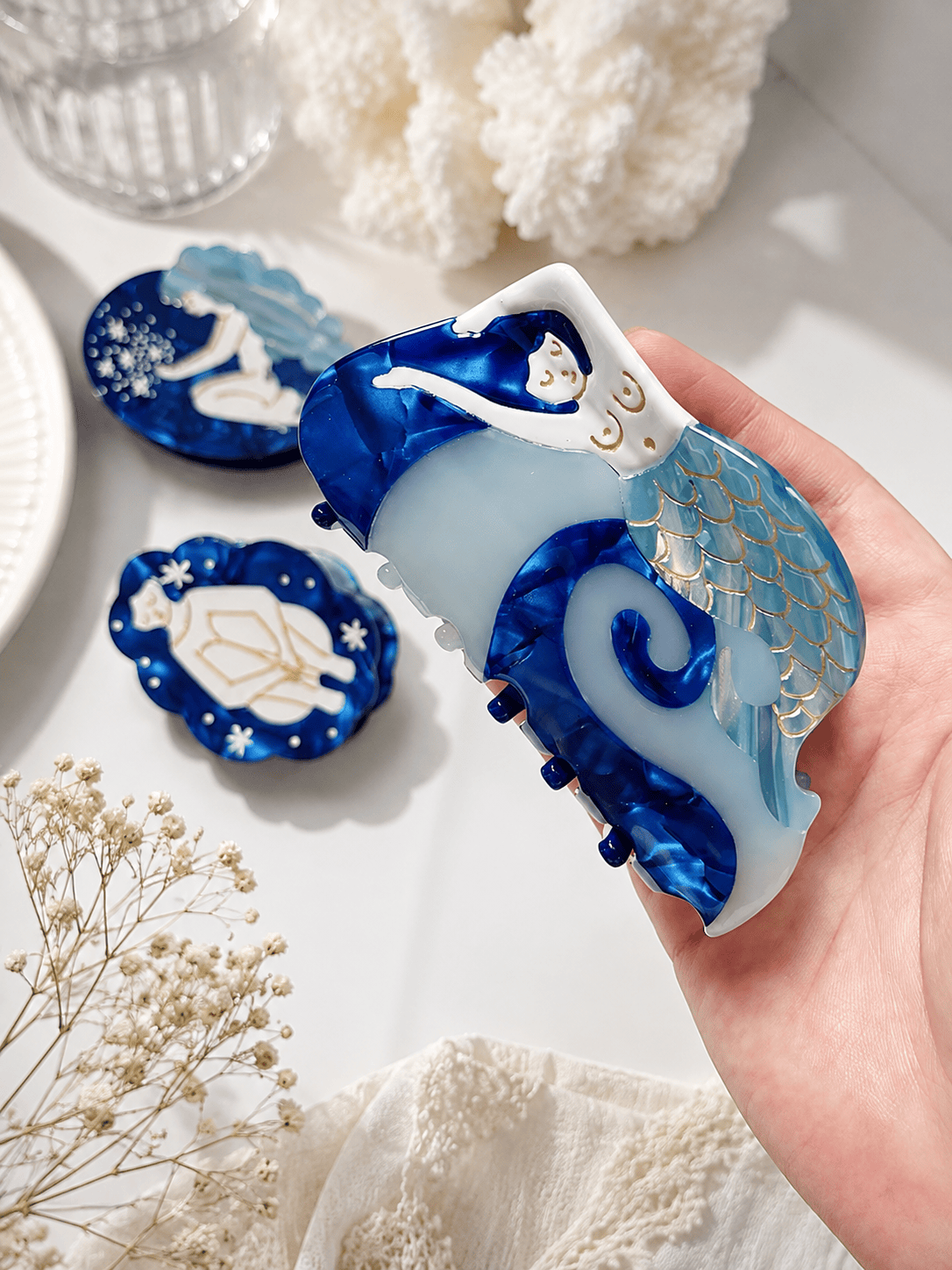 Ocean Dream Mermaid Hair Claw Clip – Pearlized Acetate Statement Hair Accessory