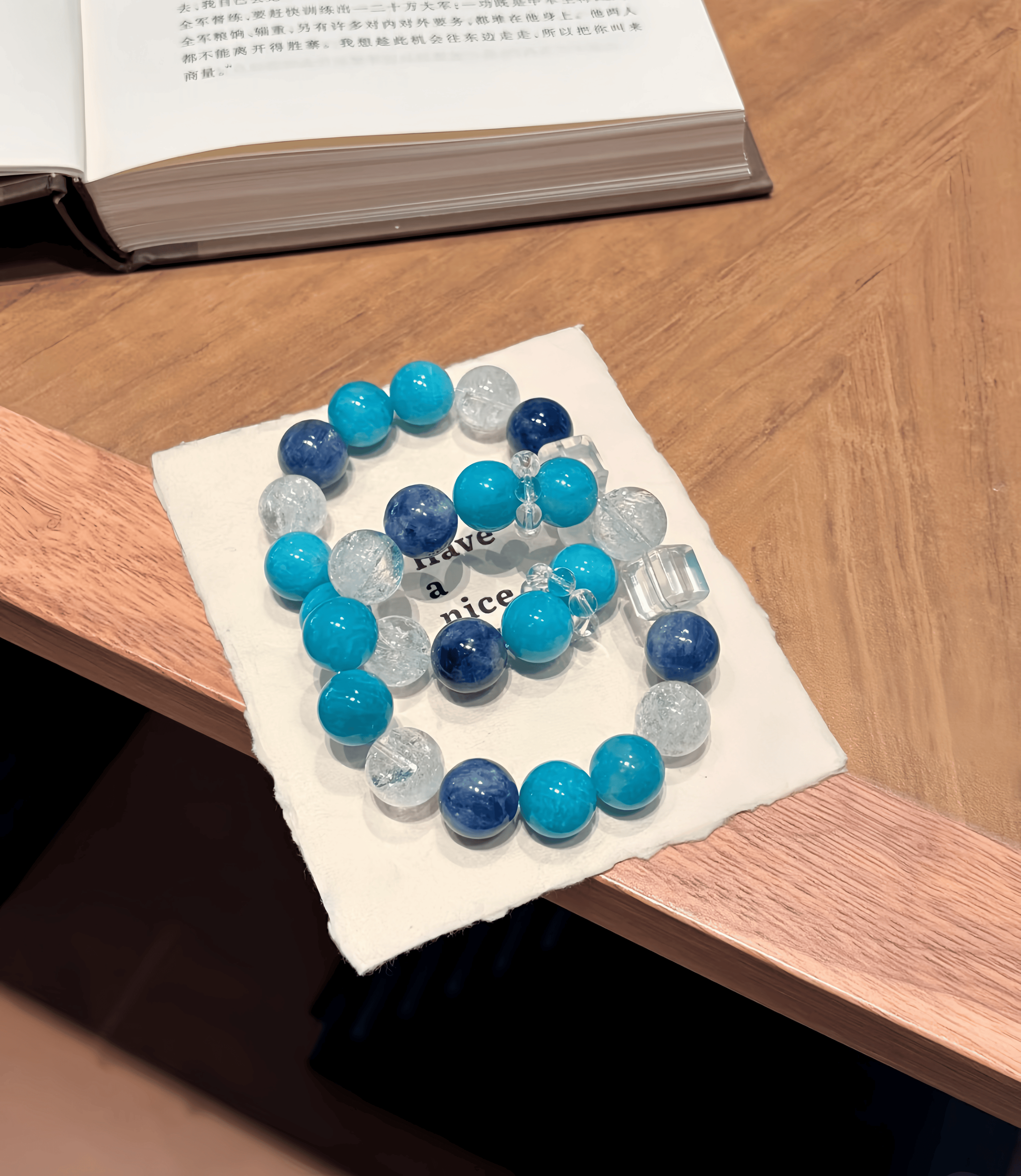 Ocean Serenity Crystal Bracelet – Natural Amazonite, Clear Quartz & Blue Gemstone Handmade Bracelet for Calm, Balance & Positive Energy
