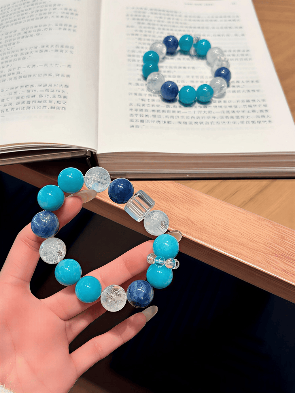 Ocean Serenity Crystal Bracelet – Natural Amazonite, Clear Quartz & Blue Gemstone Handmade Bracelet for Calm, Balance & Positive Energy