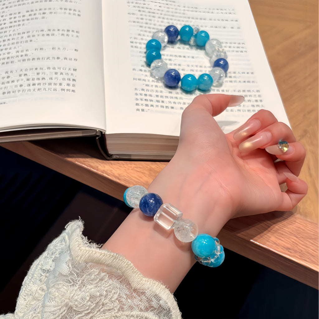 Ocean Serenity Crystal Bracelet – Natural Amazonite, Clear Quartz & Blue Gemstone Handmade Bracelet for Calm, Balance & Positive Energy