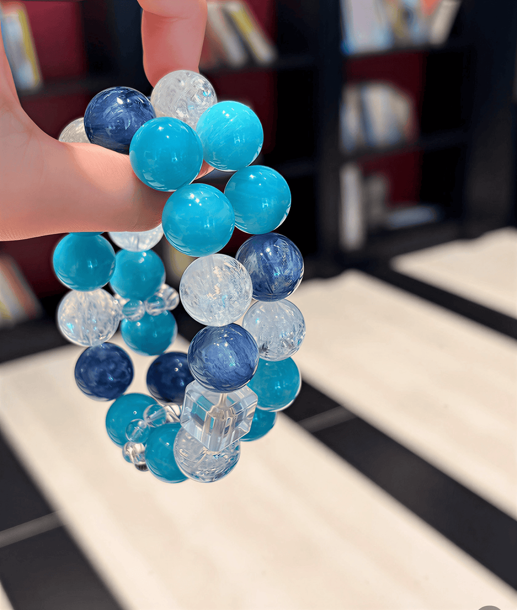 Ocean Serenity Crystal Bracelet – Natural Amazonite, Clear Quartz & Blue Gemstone Handmade Bracelet for Calm, Balance & Positive Energy