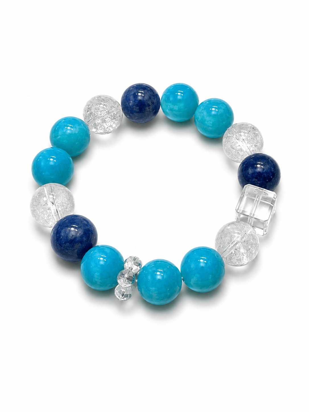 Ocean Serenity Crystal Bracelet – Natural Amazonite, Clear Quartz & Blue Gemstone Handmade Bracelet for Calm, Balance & Positive Energy