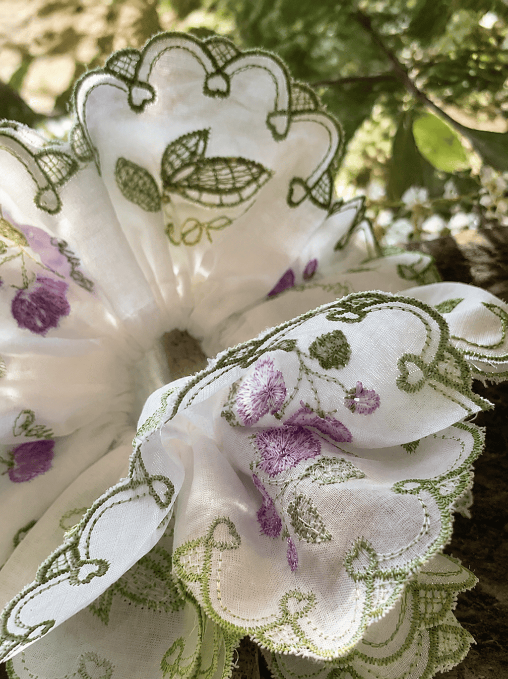Oversized Four-Layer Floral Embroidered Scrunchie | 3D Fabric Hair Tie