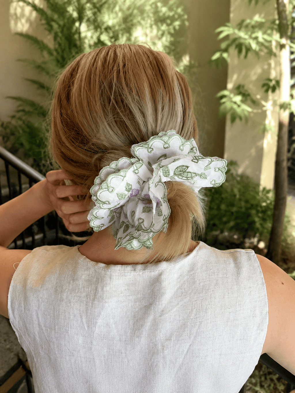 Oversized Four-Layer Floral Embroidered Scrunchie | 3D Fabric Hair Tie