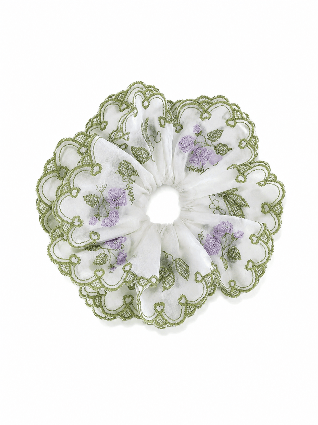 Oversized Four-Layer Floral Embroidered Scrunchie | 3D Fabric Hair Tie