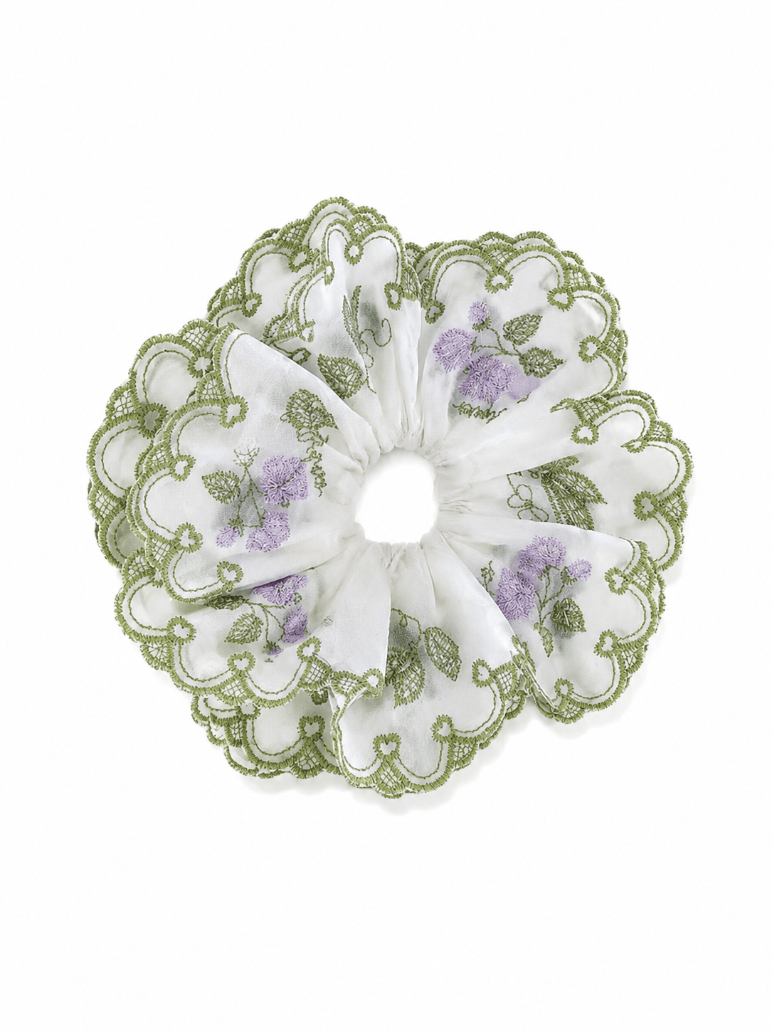 Oversized Four-Layer Floral Embroidered Scrunchie | 3D Fabric Hair Tie