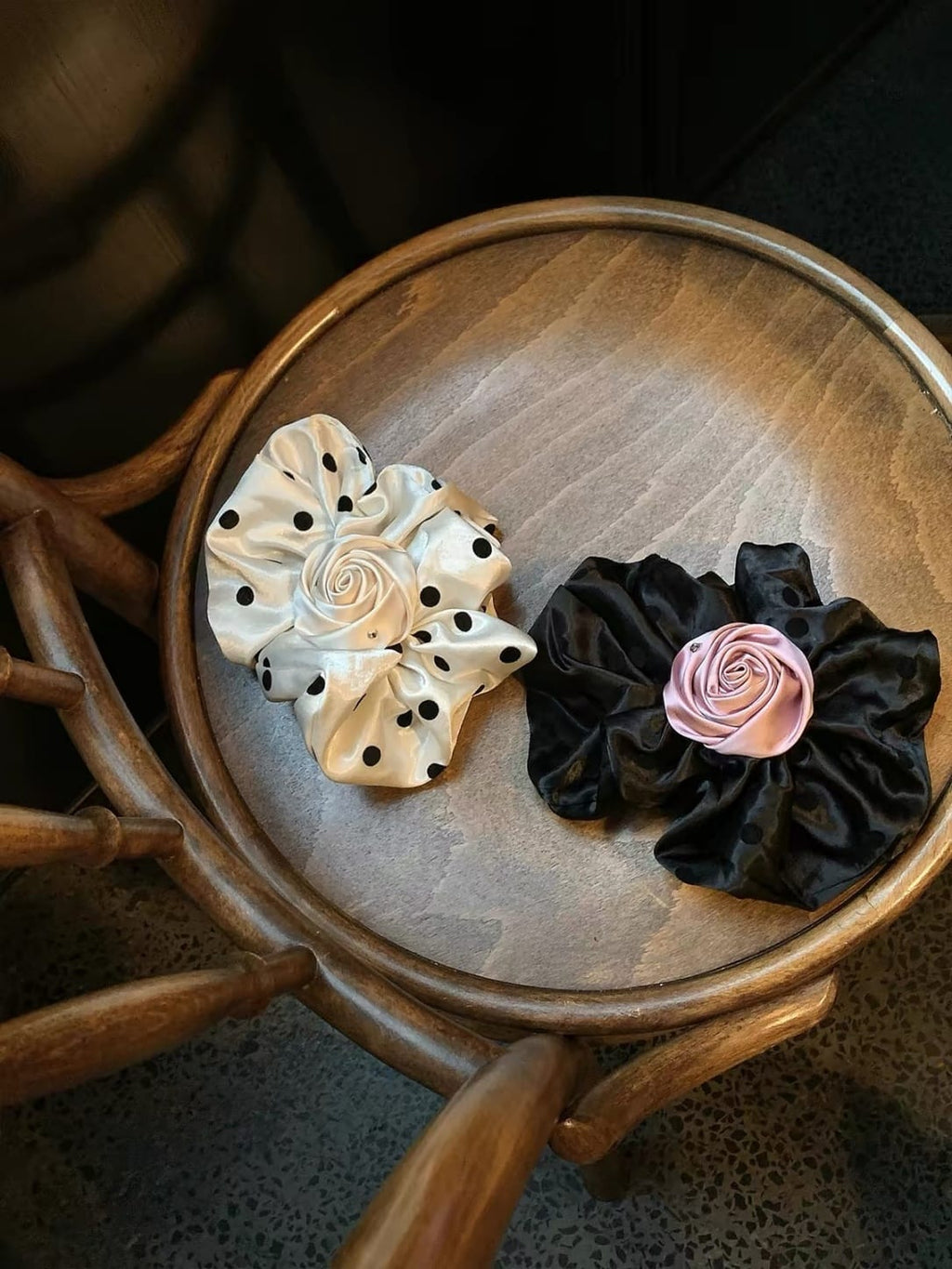 Oversized Satin Rose Bud Hair Clip – Polka Dot Floral Design