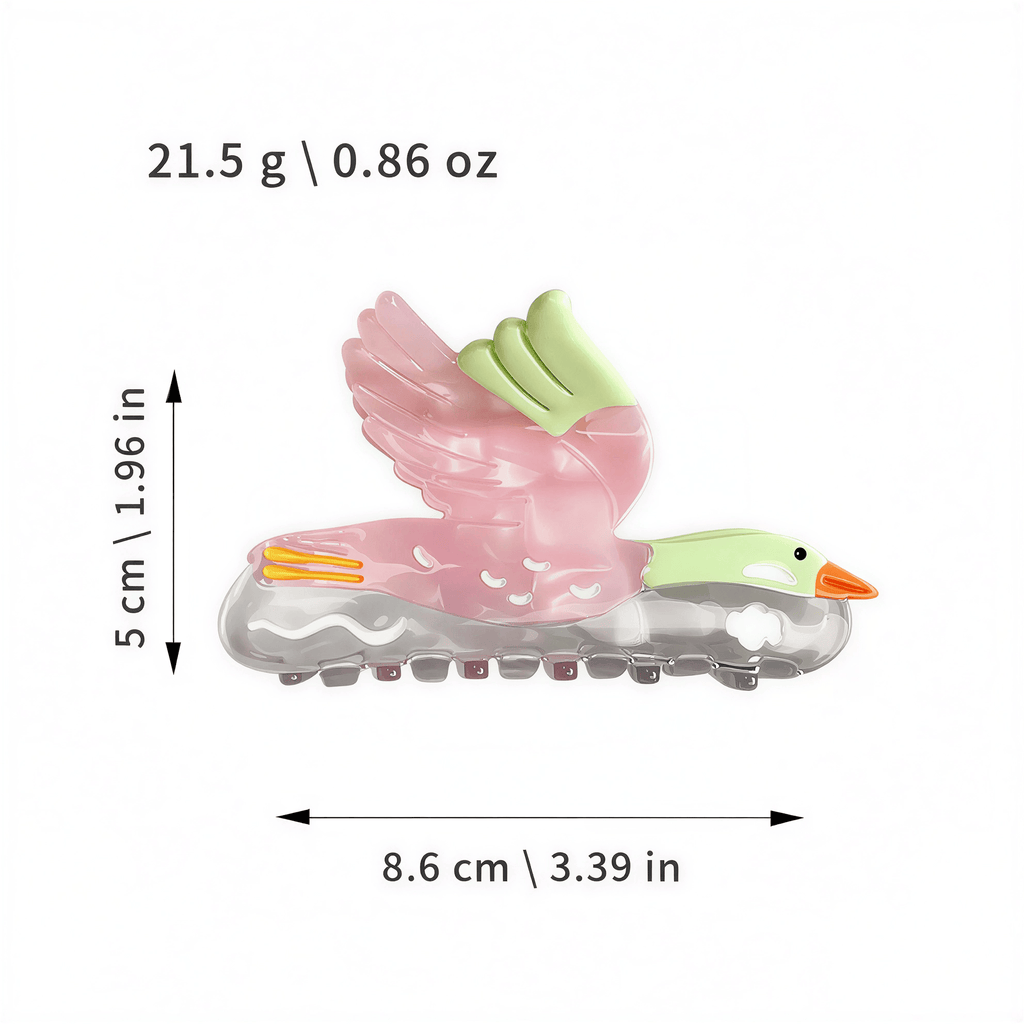 Pastel Pink Flying Goose Hair Clip – Cute Resin Bird Hair Claw for Women, Elegant Cartoon Style, Spring/Summer Accessory