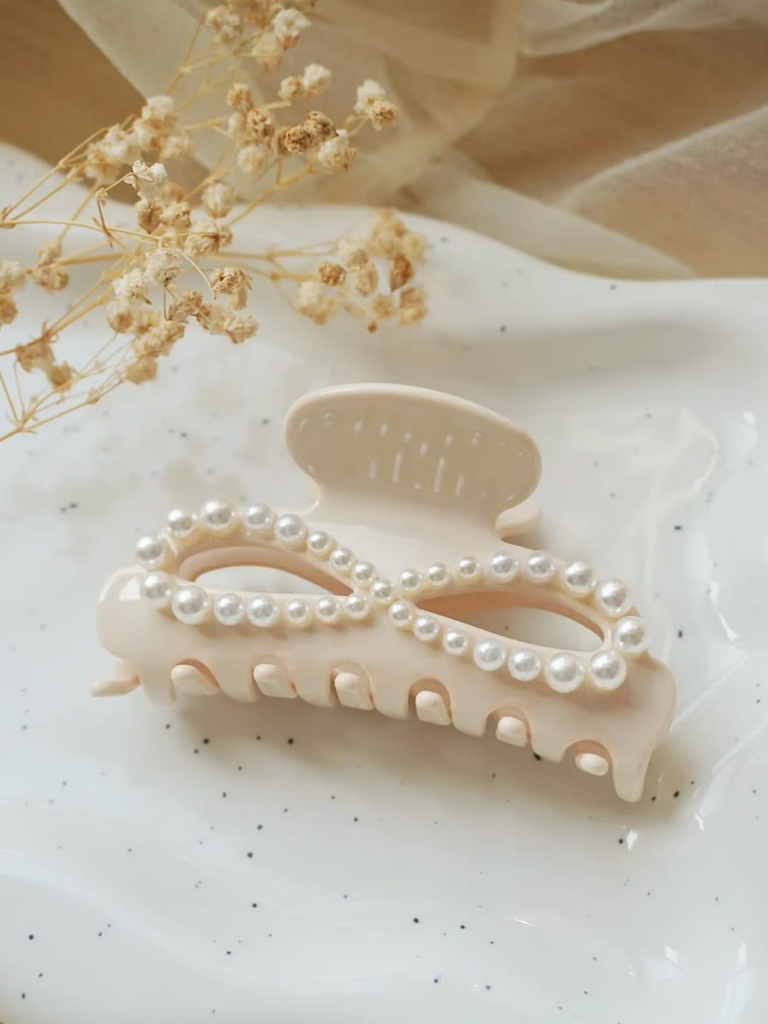 Pearl Bow Acetate Hair Claw Clip – Elegant Oversized Hair Clip