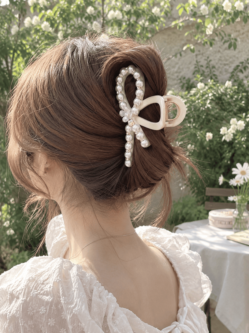 Pearl Bow Acrylic Hair Claw Clip – Large Elegant Hair Clip