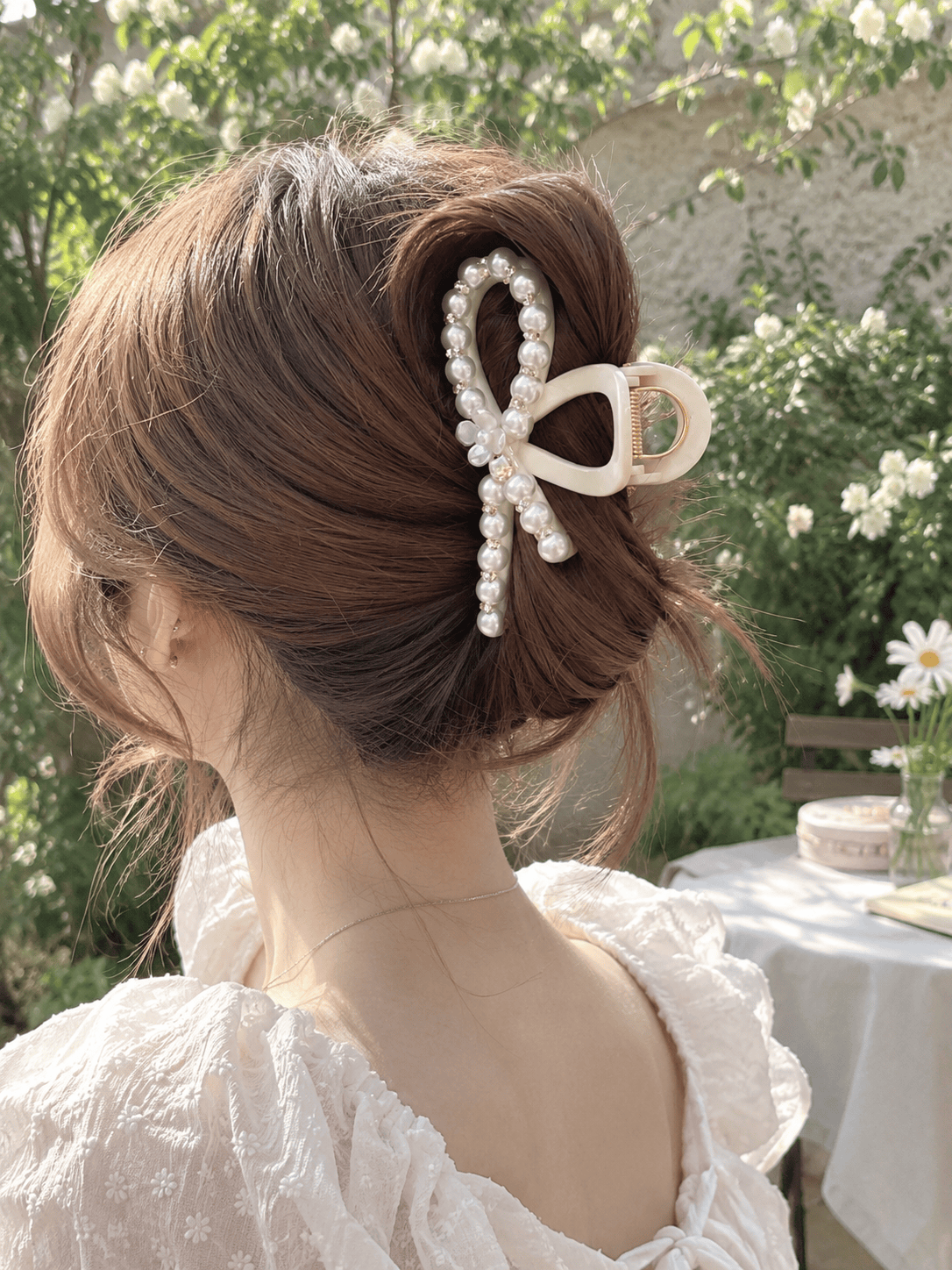 Pearl Bow Acrylic Hair Claw Clip – Large Elegant Hair Clip