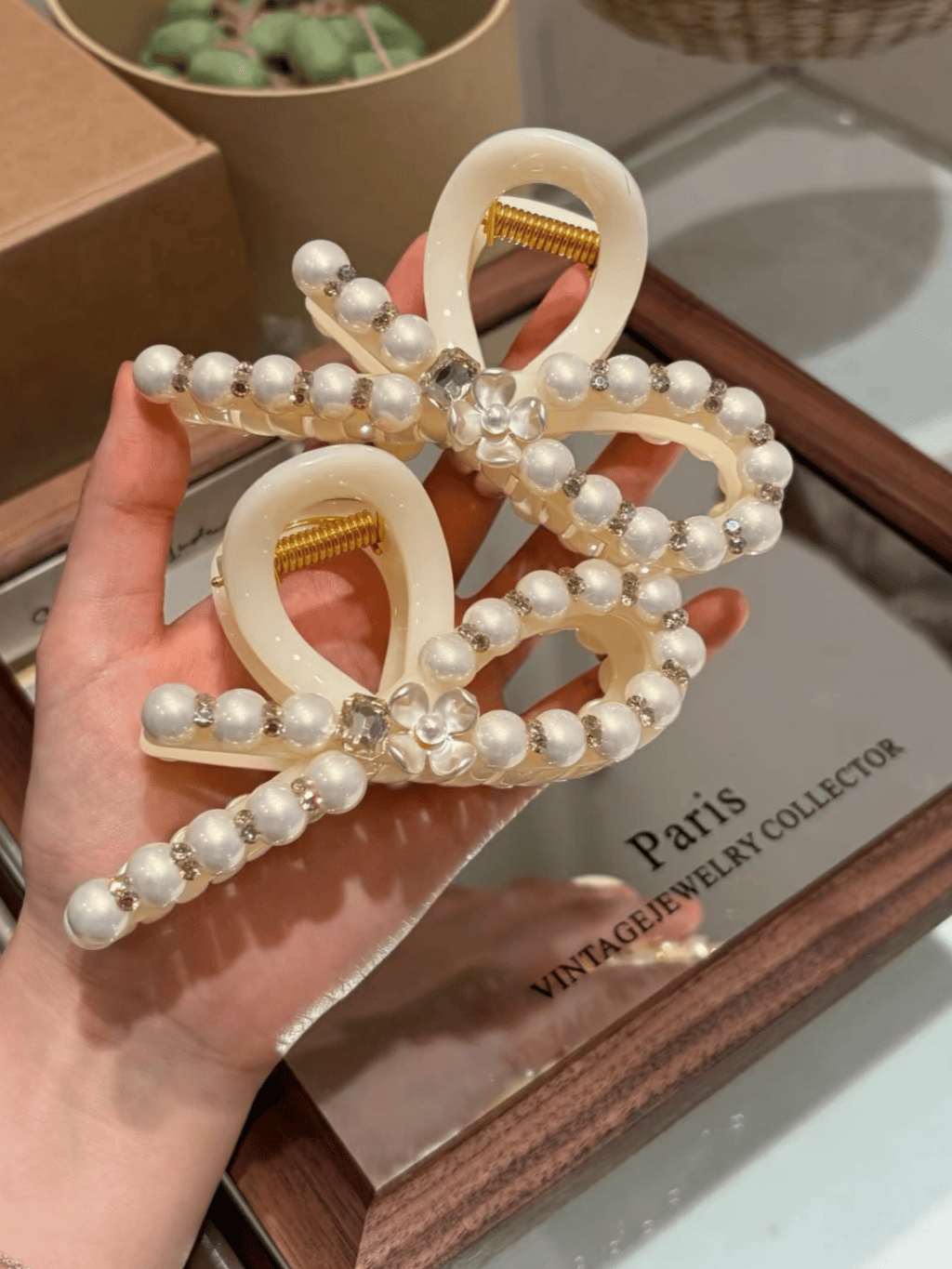Pearl Bow Acrylic Hair Claw Clip – Large Elegant Hair Clip
